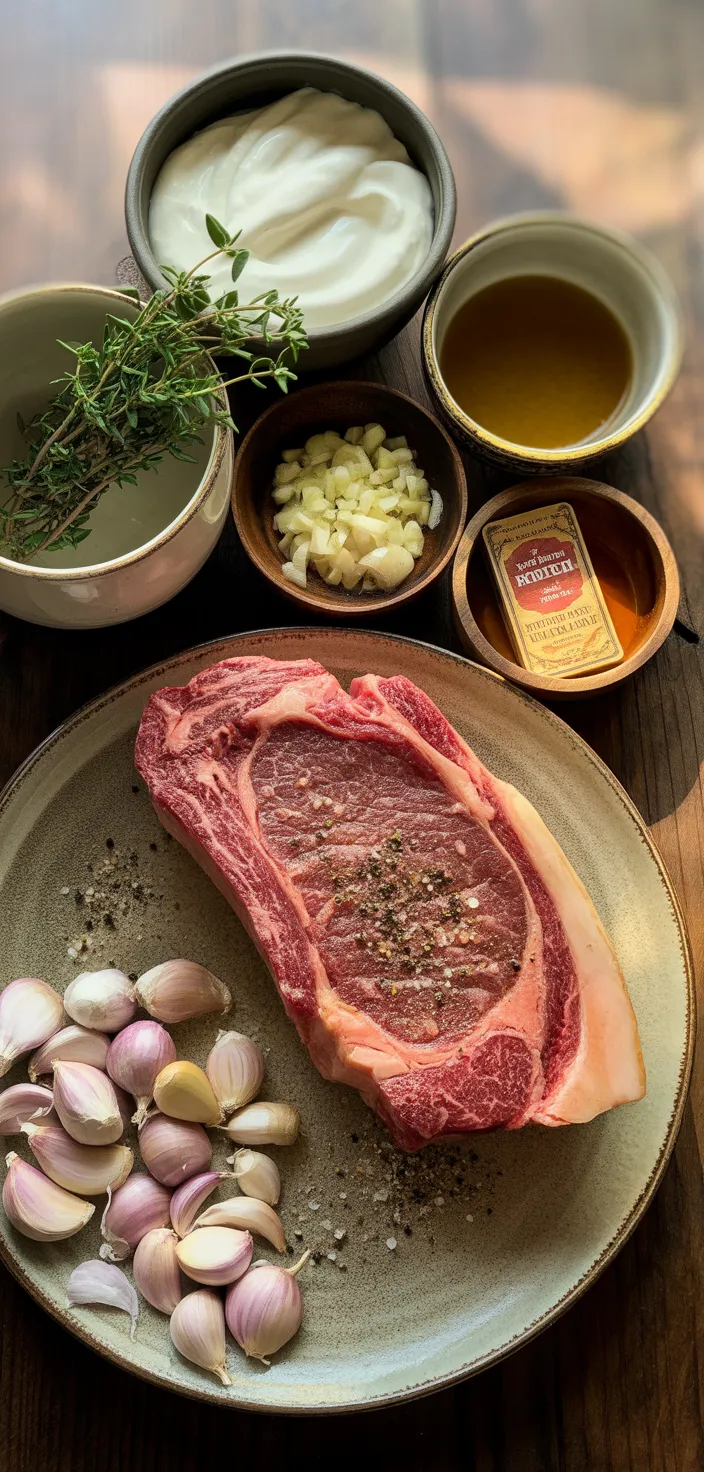 Ingredients photo for Cast Iron Bavette Steak With Whiskey Garlic Cream Sauce Recipe